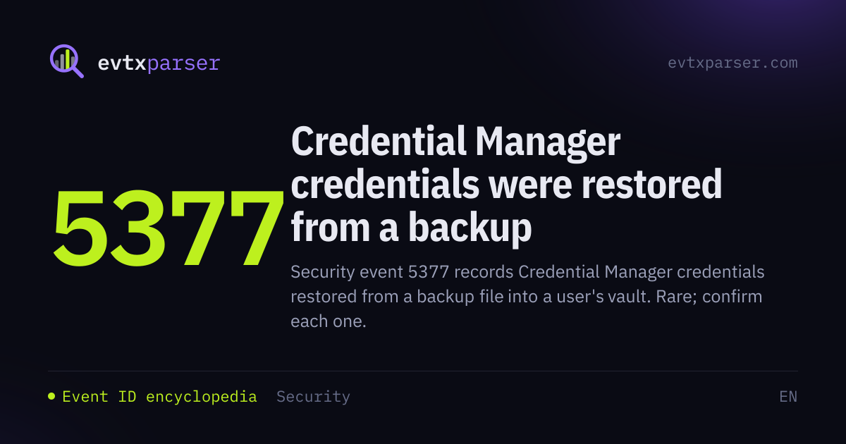 Event ID 5377: Credential Manager restore | EVTX parser